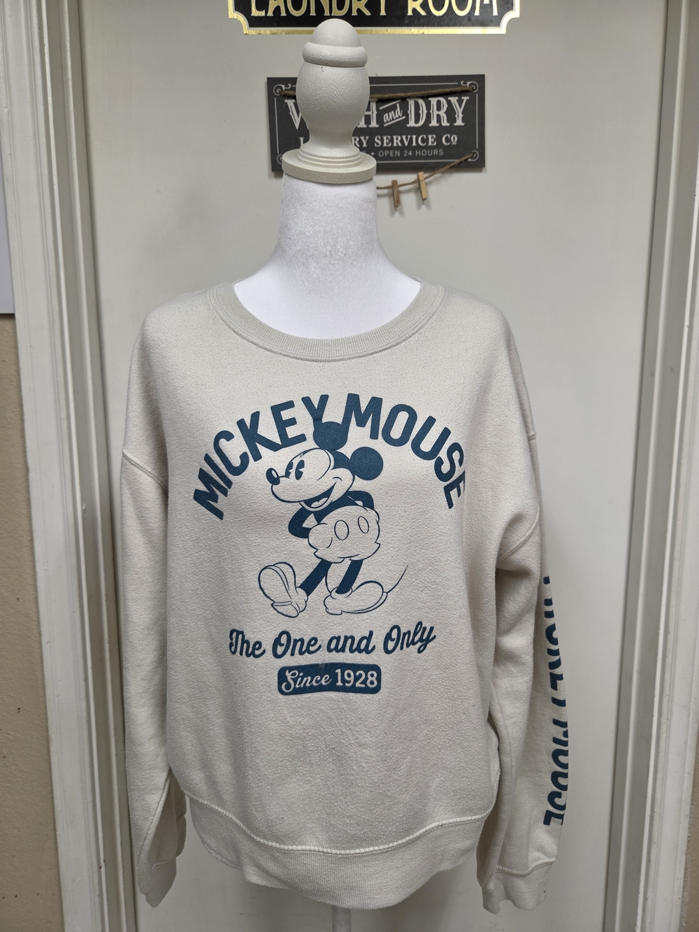 Disney Crewneck Sweatshirt - Cream with Blue Mickey Graphic